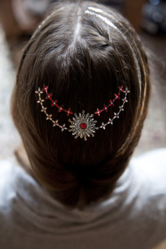 silver and red hair tattoo jewel