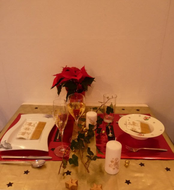 Christmas table decorated with temporary tattoos