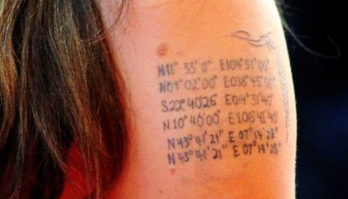 Angelina Jolie coordinates tattoo