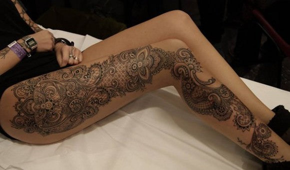 lace leg tattoo