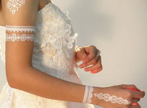 white lace temporary tattoo wedding dress