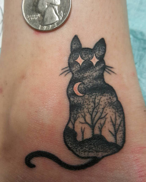 Cool cat tattoo by Jeff Bermingham