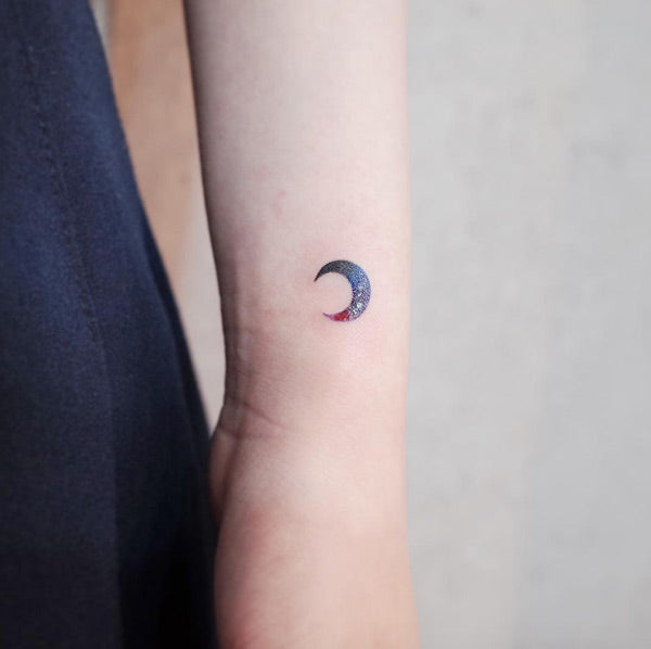 Crescent moon tattoo with color by Witty Button