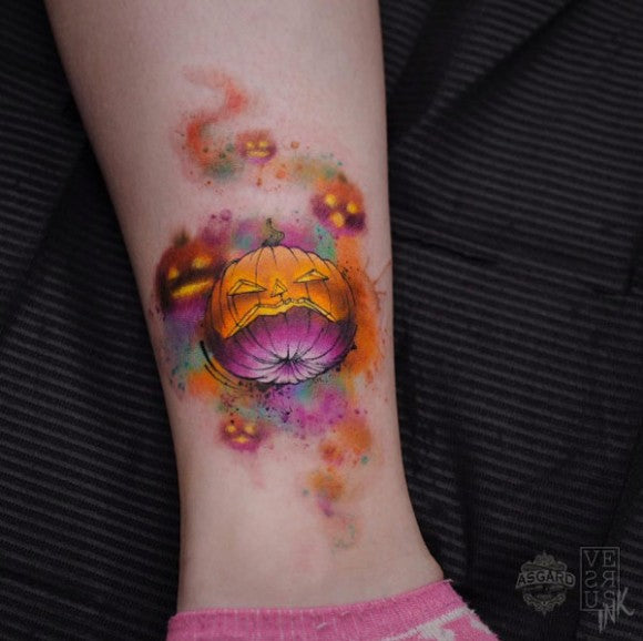 Watercolor pumpkin tattoos by  Alberto Cuerva 